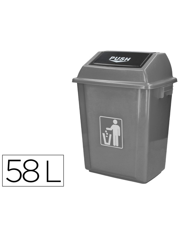 Papelera contenedor q-connect plastico con tapa de balancin 58 litros gris 470x330x760 mm