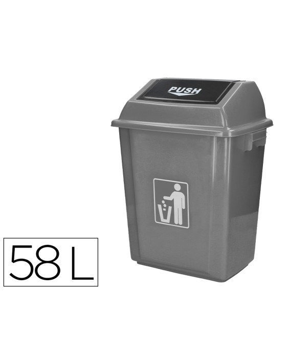 Papelera contenedor q-connect plastico con tapa de balancin 58 litros gris 470x330x760 mm