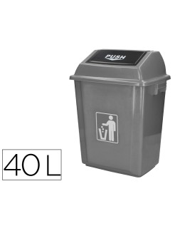 Papelera contenedor q-connect plastico con tapa de balancin 40 litros gris 410x280x610 mm