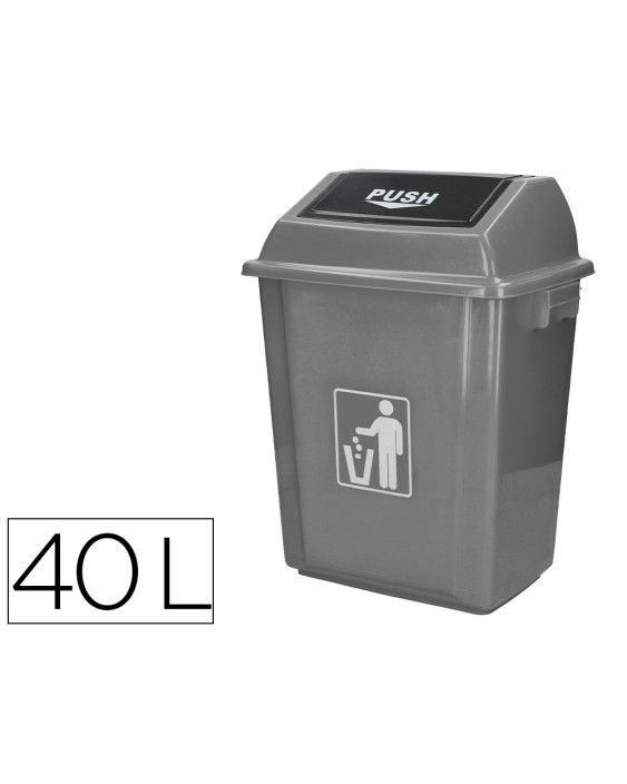 Papelera contenedor q-connect plastico con tapa de balancin 40 litros gris 410x280x610 mm