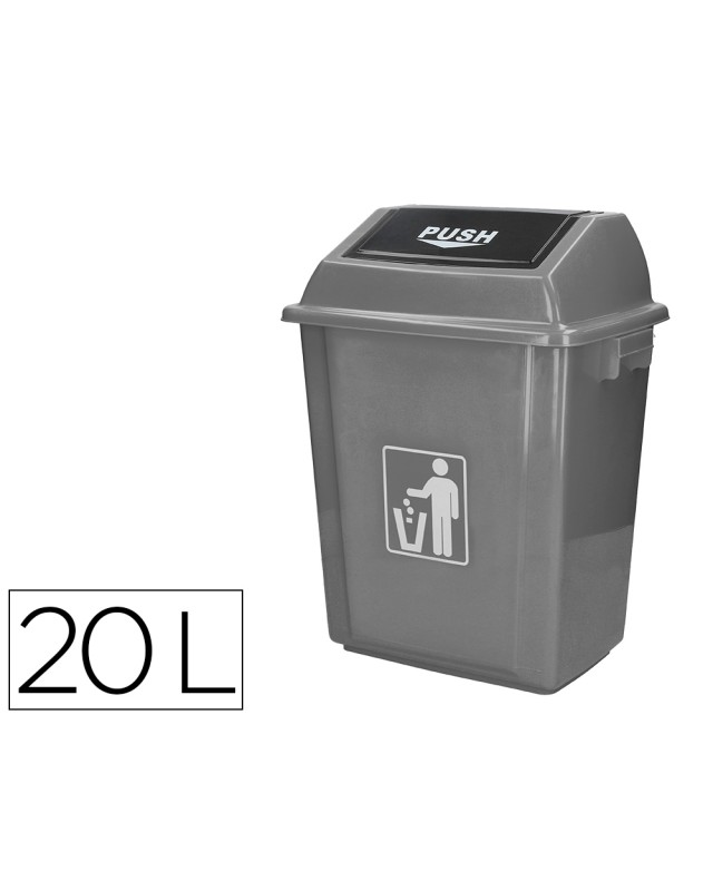 Papelera contenedor q-connect plastico con tapa de balancin 20 litros gris 340x240x450 mm