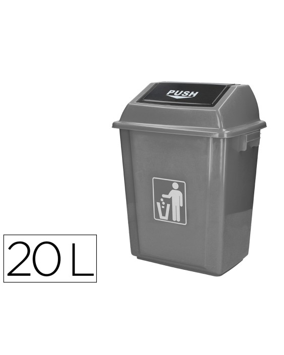 Papelera contenedor q-connect plastico con tapa de balancin 20 litros gris 340x240x450 mm