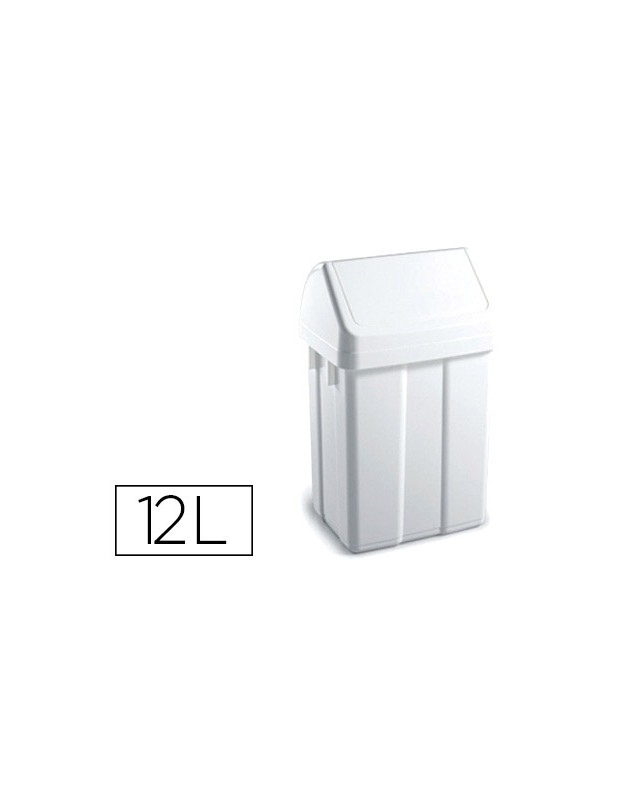Papelera contenedor tts plastico con tapadera max 12 litros blanca 400x230x200 mm
