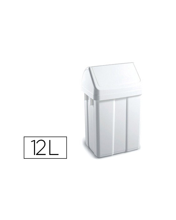 Papelera contenedor tts plastico con tapadera max 12 litros blanca 400x230x200 mm