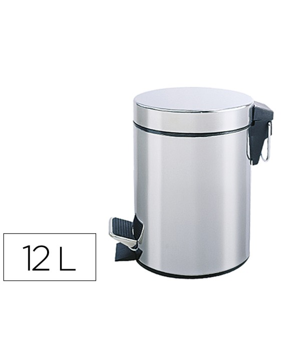 Papelera metalica q-connect con pedal cromada 25x38cm capacidad 12 litros
