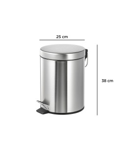 Papelera metalica q-connect con pedal cromada 25x38cm capacidad 12 litros