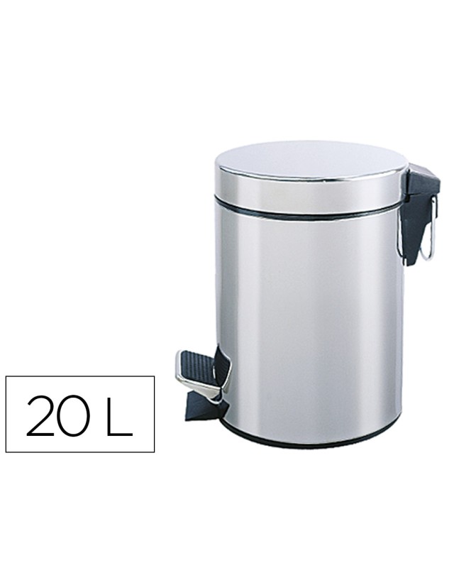 Papelera metalica q-connect con pedal cromada 43x29cm capacidad 20 litros