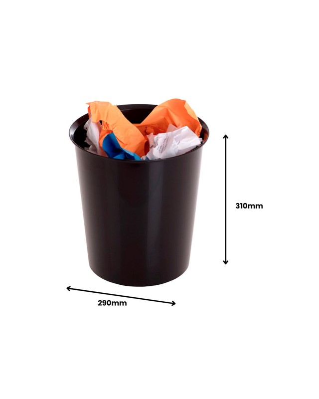 Papelera plastico archivo 2000 color negro capacidad 18 litros con opcion aro sujetabolsa 290x310 mm