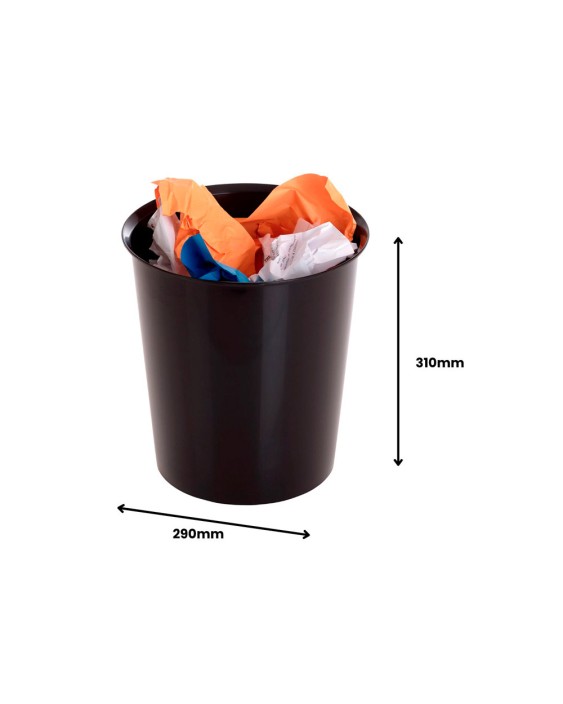 Papelera plastico archivo 2000 color negro capacidad 18 litros con opcion aro sujetabolsa 290x310 mm