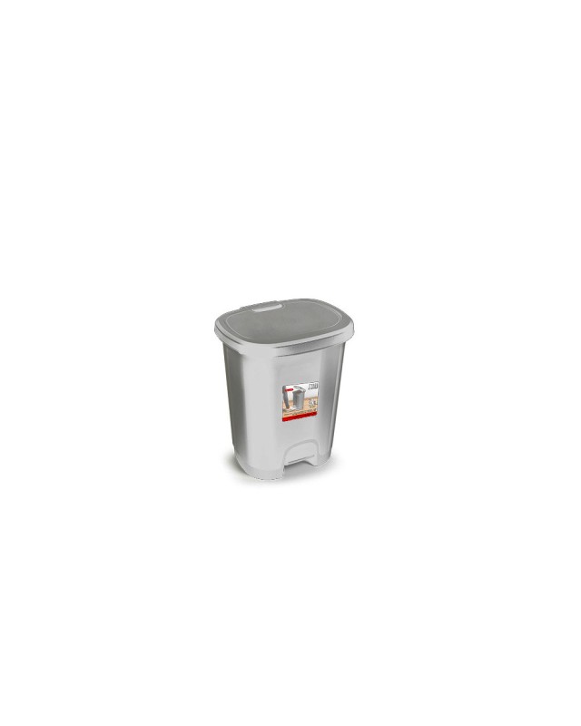 Papelera contenedor plasticforte plastico con tapadera y pedal 18 litros color plata 330x280x405 mm
