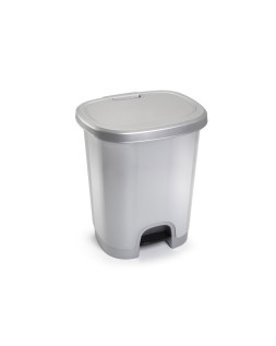 Papelera contenedor plasticforte plastico con tapadera y pedal 27 litros color plata 380x320x450 mm