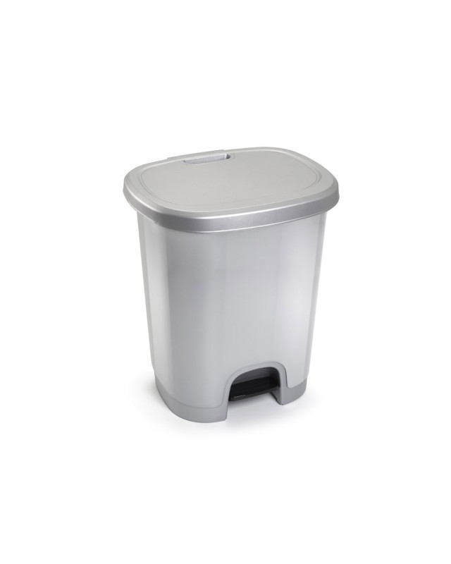 Papelera contenedor plasticforte plastico con tapadera y pedal 27 litros color plata 380x320x450 mm