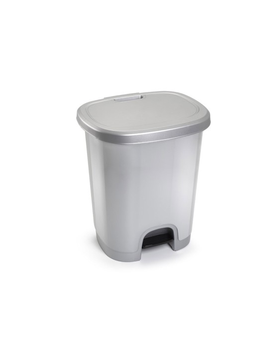 Papelera contenedor plasticforte plastico con tapadera y pedal 27 litros color plata 380x320x450 mm