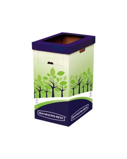 Contenedor papelera reciclaje fellowes carton doble 100% reciclado montaje manual entrada superior 69 litros