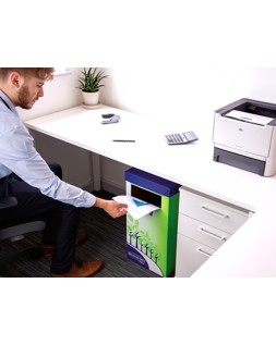 Contenedor papelera reciclaje fellowes carton doble 100% reciclado montaje manual entrada superior 69 litros