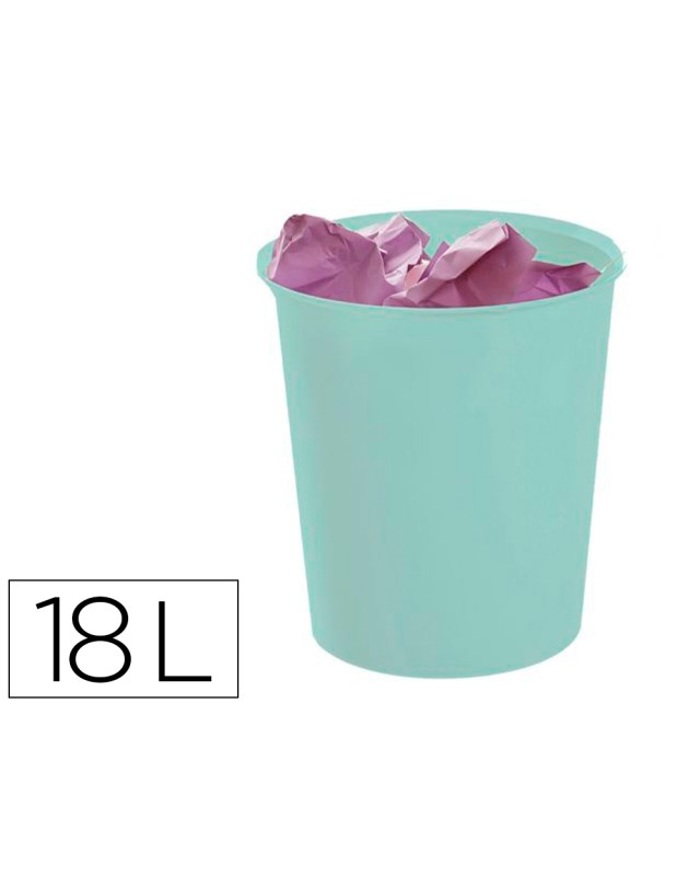 Papelera plastico archivo 2000 ecogreen 100% reciclada 18 litros color verde pastel 290x310 mm