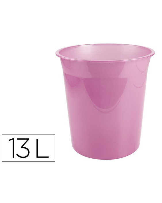 Papelera plastico liderpapel rosa translucido 13 litros 275x285 mm
