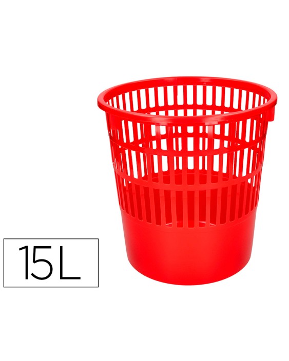 Papelera plastico q-connect 15 litros rejilla color rojo 285x290 mm