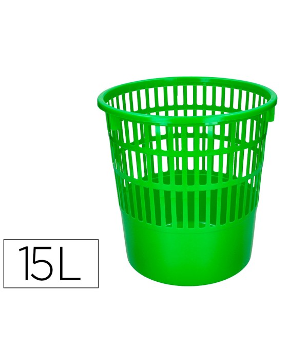 Papelera plastico q-connect 15 litros rejilla color verde 285x290 mm