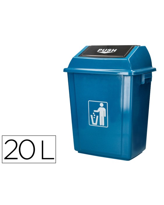 Papelera contenedor q-connect plastico con tapa de balancin 20 litros azul 340x240x450 mm