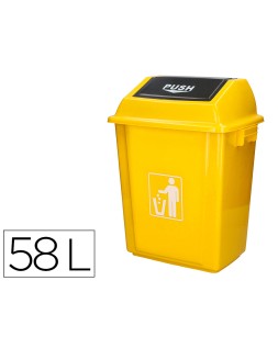 Papelera contenedor q-connect plastico con tapa de balancin 58 litros amarillo 470x330x760 mm