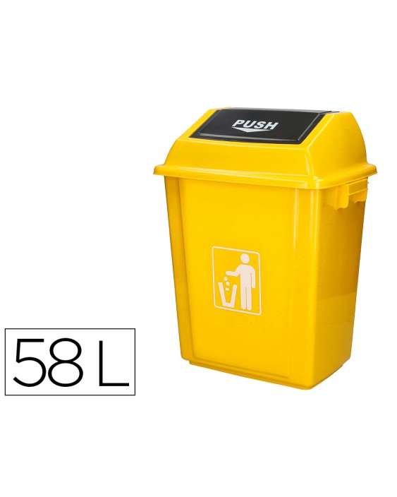 Papelera contenedor q-connect plastico con tapa de balancin 58 litros amarillo 470x330x760 mm