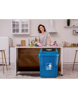 Papelera contenedor q-connect plastico con tapa de balancin 58 litros azul 470x330x760 mm