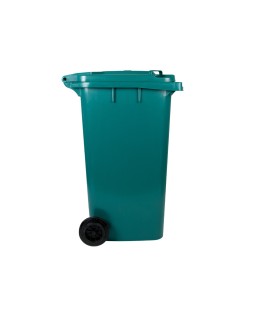 Papelera contenedor q-connect plastico con tapadera y ruedas 240 litros verde 1040x620x610 mm