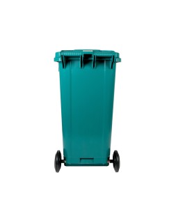 Papelera contenedor q-connect plastico con tapadera y ruedas 240 litros verde 1040x620x610 mm