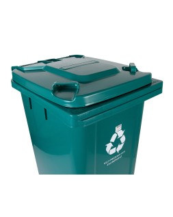 Papelera contenedor q-connect plastico con tapadera y ruedas 240 litros verde 1040x620x610 mm