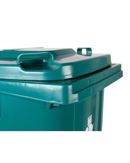 Papelera contenedor q-connect plastico con tapadera y ruedas 240 litros verde 1040x620x610 mm