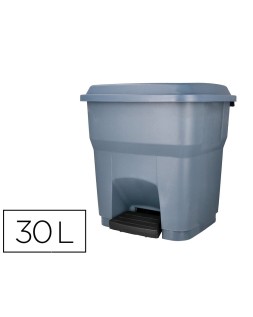 Papelera contenedor q-connect plastico con tapa y pedal 30 litros gris 395x395x420 mm