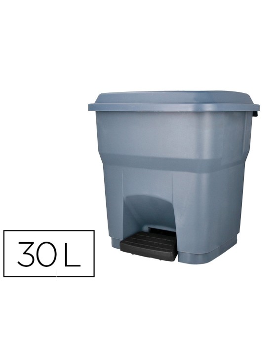 Papelera contenedor q-connect plastico con tapa y pedal 30 litros gris 395x395x420 mm