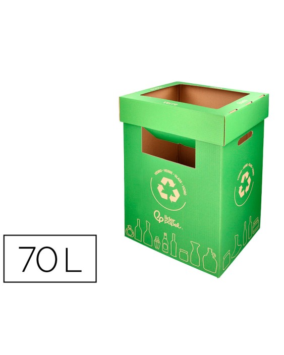Contenedor papelera reciclaje liderpapel carton reciclado para vidrio 450x350x650 mm 70 litros verde