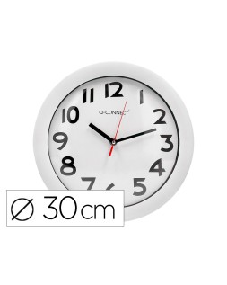 Reloj q-connect de pared plastico oficina redondo 30 cm marco blanco