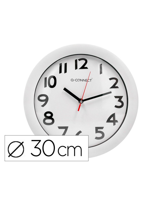 Reloj q-connect de pared plastico oficina redondo 30 cm marco blanco
