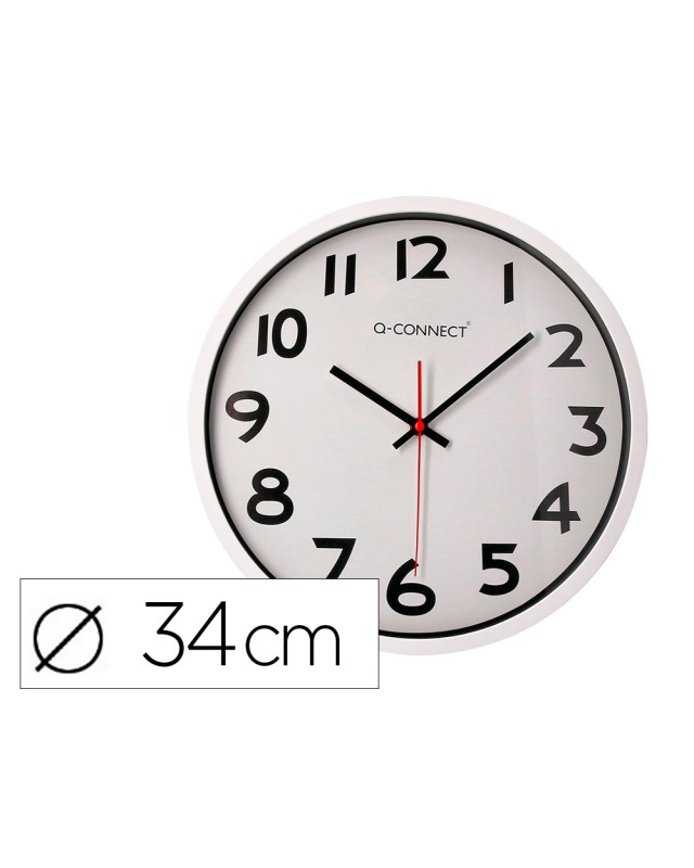Reloj q-connect de pared plastico oficina redondo 34 cm marco blanco