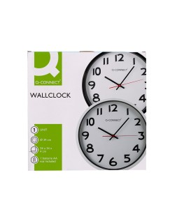 Reloj q-connect de pared plastico oficina redondo 34 cm marco blanco