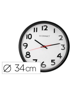 Reloj q-connect de pared plastico oficina redondo 34 cm marco negro