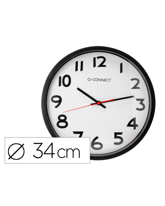 Reloj q-connect de pared plastico oficina redondo 34 cm marco negro