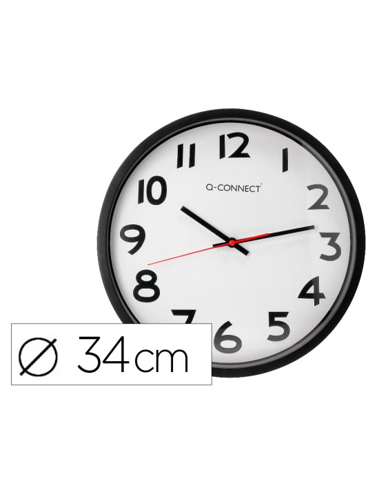 Reloj q-connect de pared plastico oficina redondo 34 cm marco negro