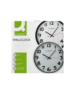 Reloj q-connect de pared plastico oficina redondo 34 cm marco negro