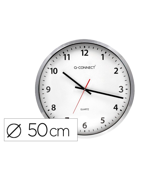 Reloj q-connect de pared plastico oficina redondo 50 cm marco cromado