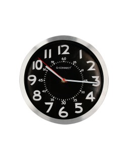 Reloj q-connect de pared metalico redondo 25 cm movimiento silencioso color negro con esfera cromado