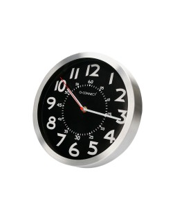 Reloj q-connect de pared metalico redondo 25 cm movimiento silencioso color negro con esfera cromado
