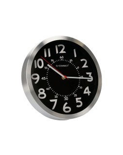Reloj q-connect de pared metalico redondo 25 cm movimiento silencioso color negro con esfera cromado