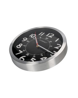 Reloj q-connect de pared metalico redondo 25 cm movimiento silencioso color negro con esfera cromado