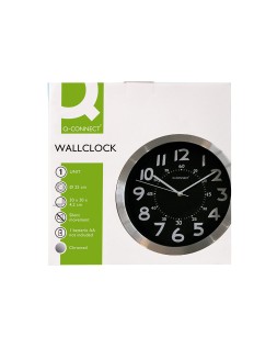 Reloj q-connect de pared metalico redondo 25 cm movimiento silencioso color negro con esfera cromado