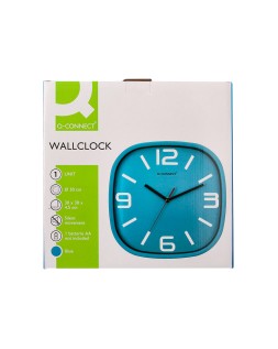 Reloj q-connect de pared de plastico redondo 30 cm movimiento silencioso color azul
