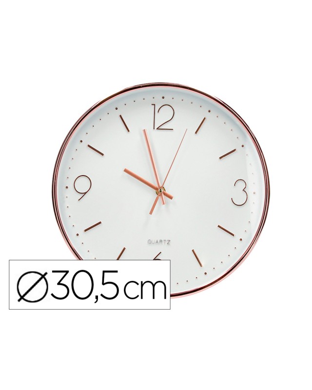 Reloj q-connect de pared metalico redondo 30,5 cm movimiento silencioso color rosa dorado
